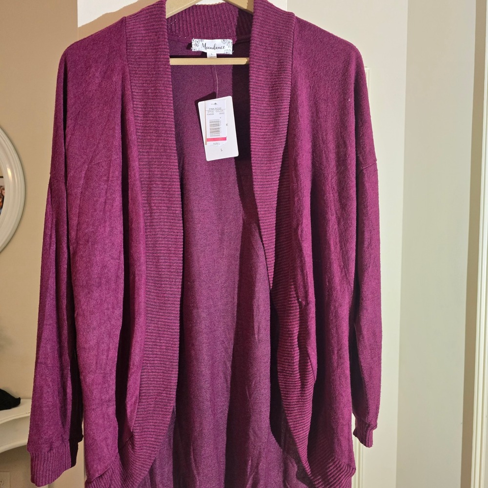 Moondance‎ Womens Sirin Red Hacci Knit Open Front Cardigan Sweater PF0H4024BK L